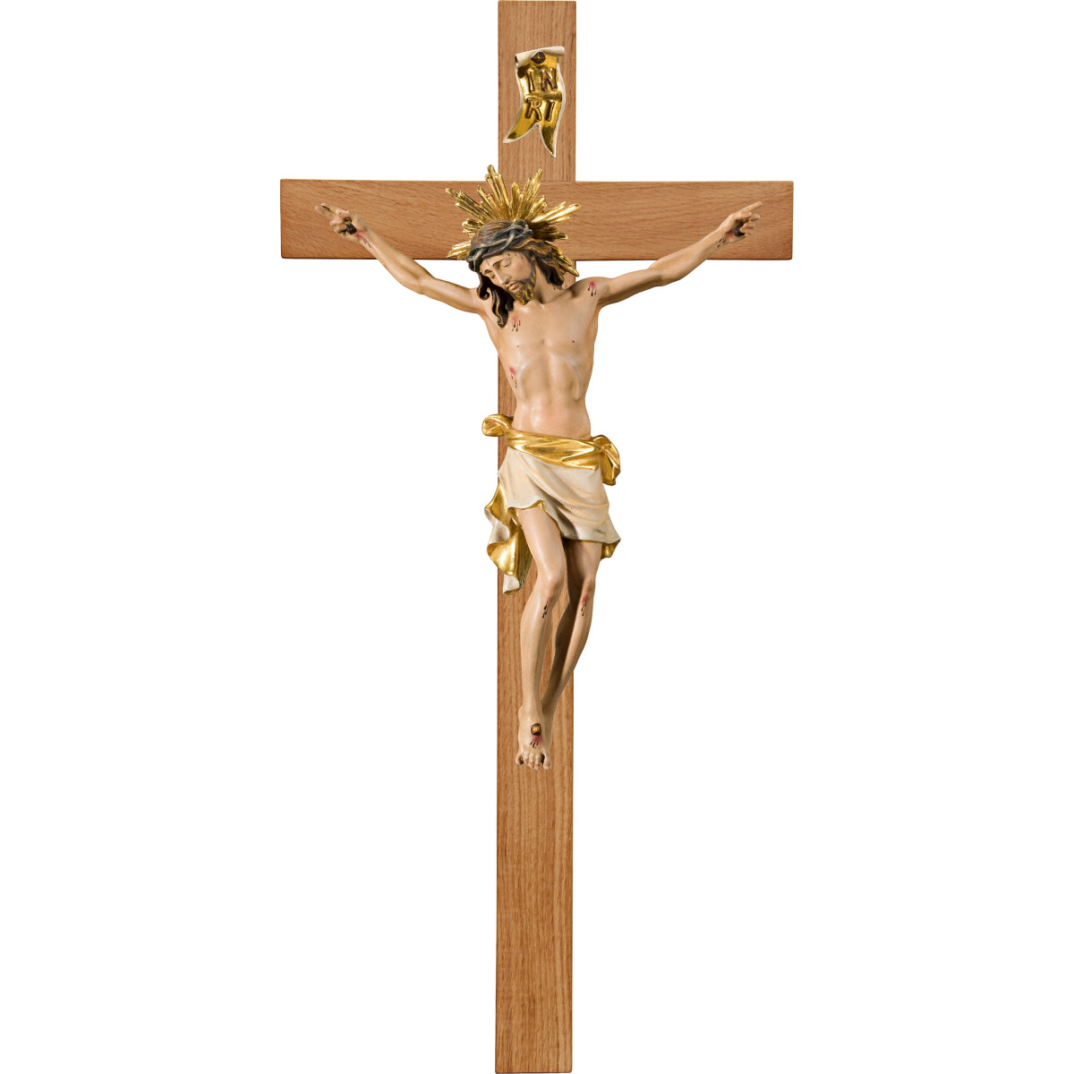 Cristo Pisa en cruz de roble simple ancha